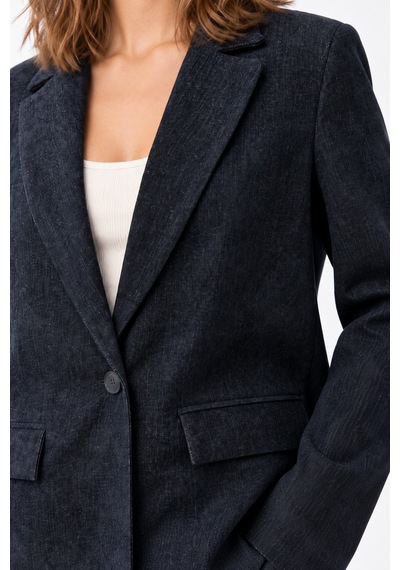 Mixray 4969 Kadın Kadife Dokulu Tek Düğmeli Blazer Ceket Lacivert