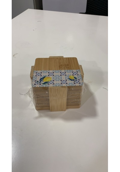Tantitoni Bambu 6 Parça Standlı Desenli Bardak Altlığı Seti 11.5x11x5 Cm Ahşap