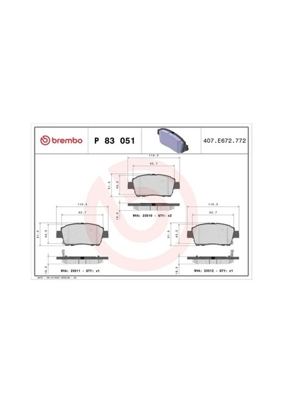 Brembo P83051 On Fren Balatasi 044650d020 044650d030 044650w050