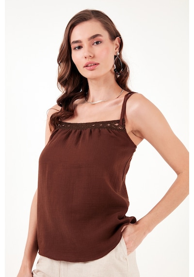 Lela Pamuklu Regular Fit Ip Askılı Bayan Bluz 611Bz0299 Kahve