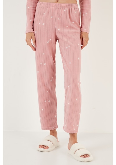 Lela Regular Fit Gömlek Yaka Önden Düğmeli Polar Bayan Pijama Takımı 6571009W4 Pudra