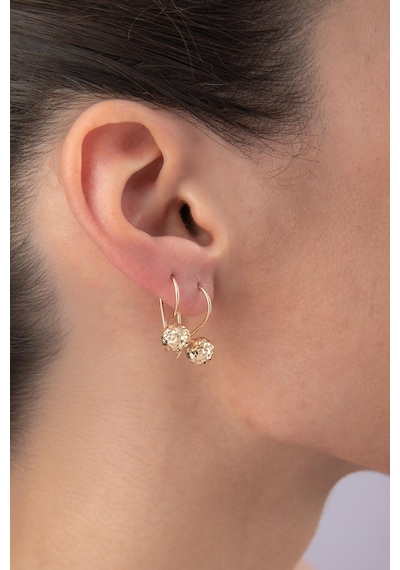 14 Ayar Altın Kristal Mini Top Küpe Pembe Altın