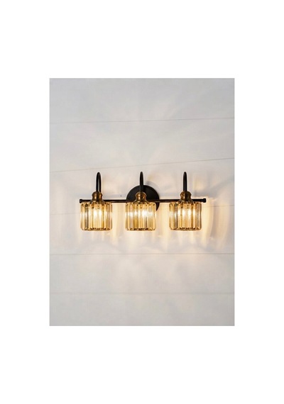 3 Lü Kristal Taşlı Duvar Aplik Cam Başlıklı Modern Şık Dekoratif Siyah