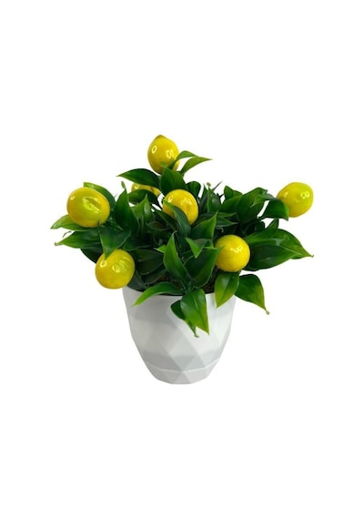 Yapay Çiçek Beyaz Saksıda Limon Dekoratif Masa Çiçeği 25Cm