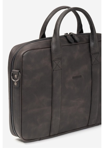 Mussen Hakiki Deri Organizer Macbook Laptop Evrak Çantası 13" & 14" İnç Asfalt Tiana