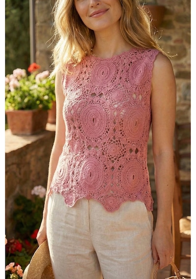 Sayzen Your Shine Kolsuz Dantel/tığ Dokuma Kadın Bluz Shn-2603 Gül Kurusu