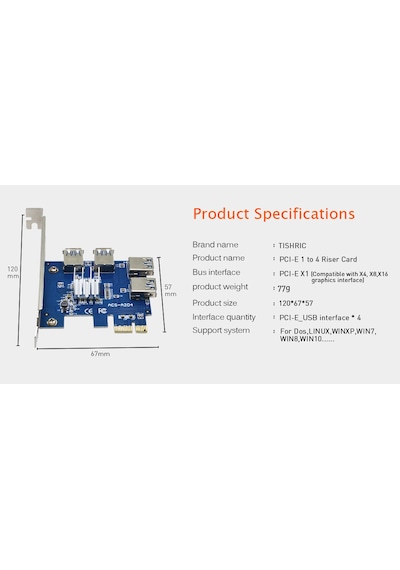 Alfais 4471 PCI-E Express 1 to 4 USB 3.0 Ekran Kartı Riser Çoklayıcı