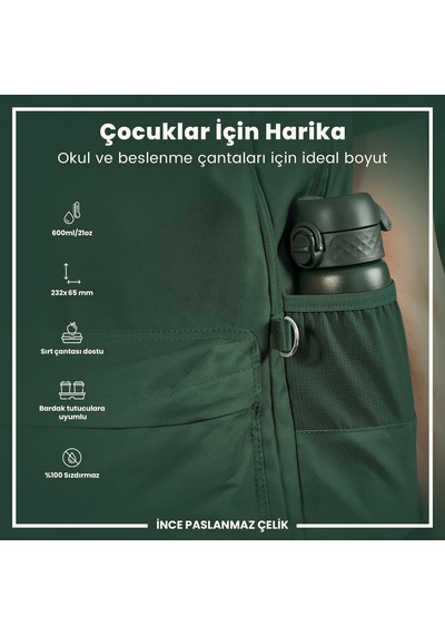 Ion8 - Paslanmaz Çelik İnce Suluk - Koyu Yeşil - 600 Ml - Sızdırmaz