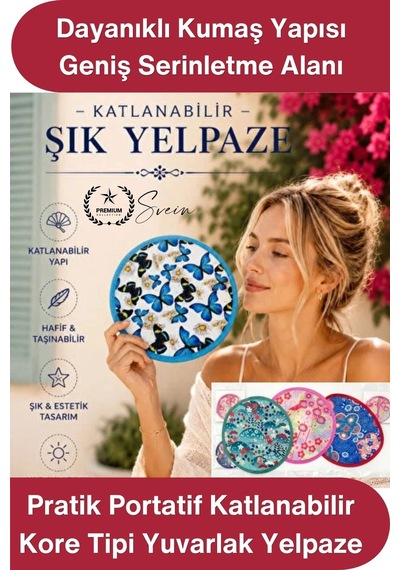 Yelpaze Pratik Portatif Katlanabilir Kore Tipi Yuvarlak Yelpaze Çanta Boy Hafif Tasarım El Yelpazes