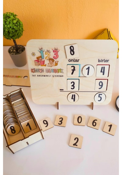 İlkokul Matematik + Eğitici Çıkarma İşlemi Ahşap Oyuncak Etkinlik Seti + Kolay Öğrenme Rakam Bultak