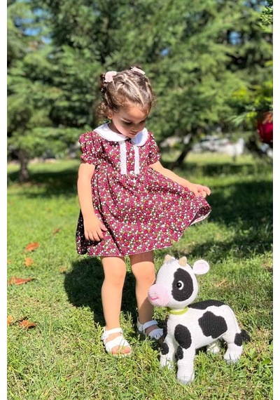 Bebe Yaka Dantel Detaylı Çiçekli Yazlık Kız Çocuk Bebek Pamuklu Elbise 001