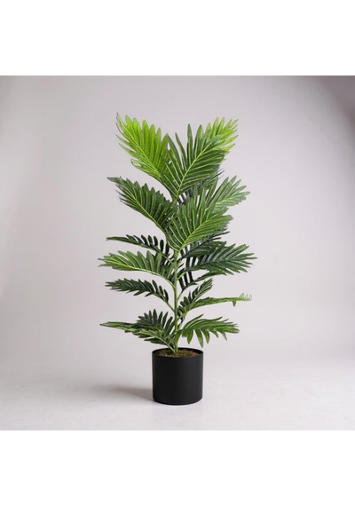 100 Cm Yapay Areca Palmiyesi Premium Dekoratif İç Mekan Bitkisi Siyah Metal Saksı Yeşil