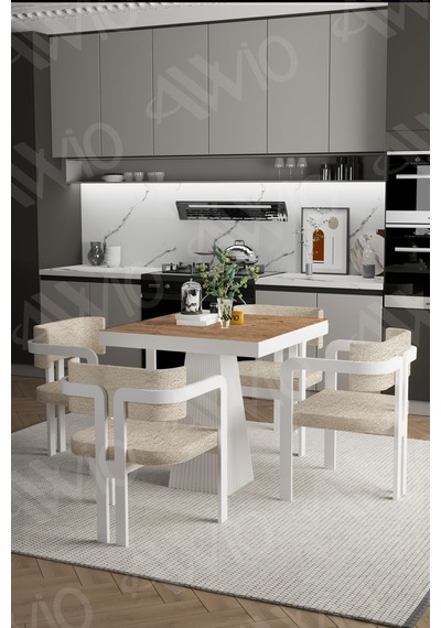 Avvio Sofia Lake Mdf Ayak Tokyo Demonte Sandalye 80x80 Yemek Masası Mutfak Masası 4 Kişilik Akça