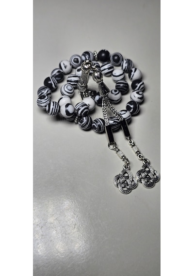 Zebra Akik Tesbih 8 Mm Siyah - Beyaz