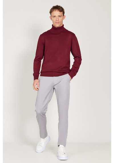 AC&Co / Altınyıldız Classics  Erkek Bordo Standart Fit Normal Kesim Tam Balıkçı Yaka Triko Kazak Bordo