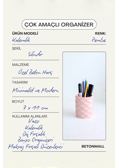 Dekoratif Geometrik Kalemlik Modern Beton Organizer Vazo Saksı Diş Fırçalık Ofis Düzenleyici Pempe