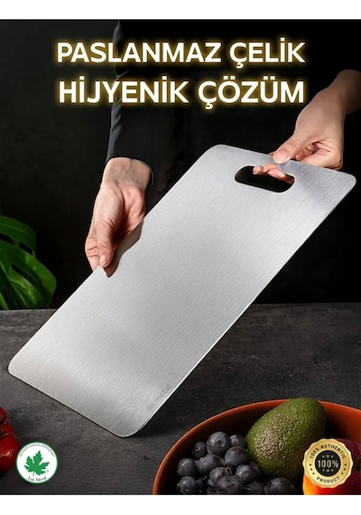 Paslanmaz Metal Çelik Kesme Tahtası Üst Düzey Kaliteli Antibakteriyel Yüzey 1 Adet Gri