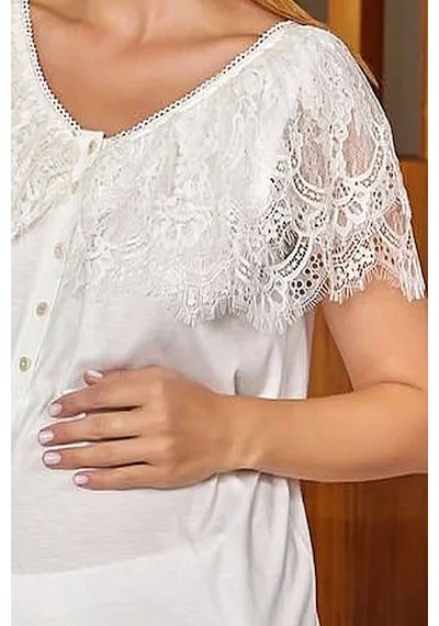 Cossy By Aqua 24650 Hamile Lohusa Kısa Kollu Pijama Takımı-krem