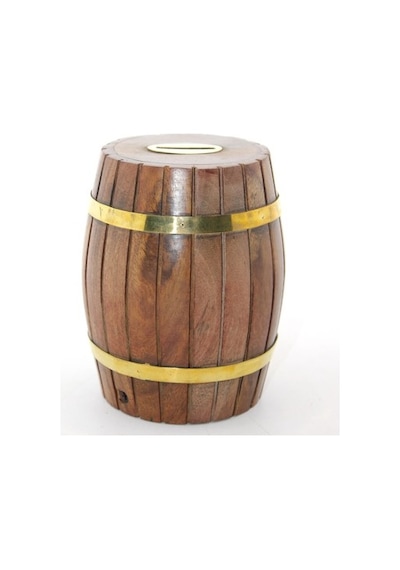 Büro Ev Ofis Çocuk Hediyesi İçin Tasarruf Eğitici 12,5cm Pirinç Ahşap Fıçı Kumbara