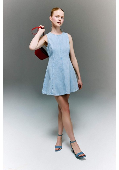 Defacto %100 Pamuk Kolsuz Mini Jean Elbise H6341ax26smnm39 Mavi-nm39