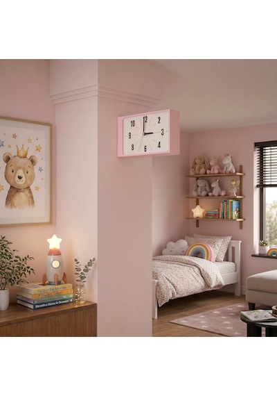 Fibrika Store Retro Station Duvar Saati - Minimalist Tasarım Pembe