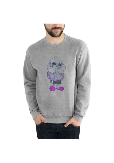 Undertale Mozaik Baskılı Gri Erkek Örme Sweatshirt