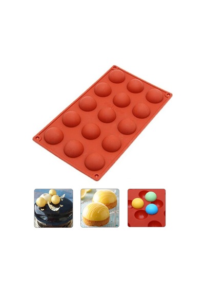 15'li Yarım Küre Muffin, Çikolata, Kek Kalıbı, Silikon 3,8cm Kırmızı