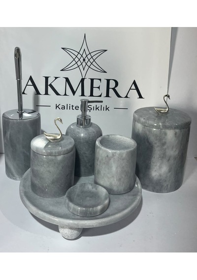 Lüks Gri Mermer Top Ayaklı 7 Parça Banyo Seti