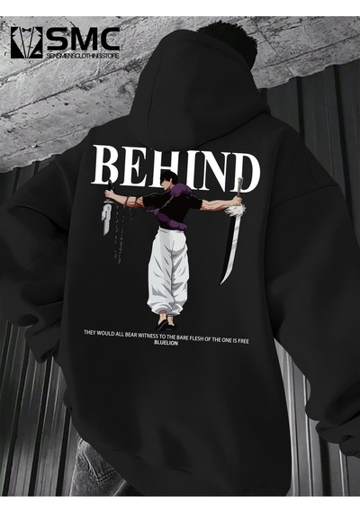Uyguntarz Unisex Toji X Japon Baskılı Kapüşonlu Sweatshirt siyah