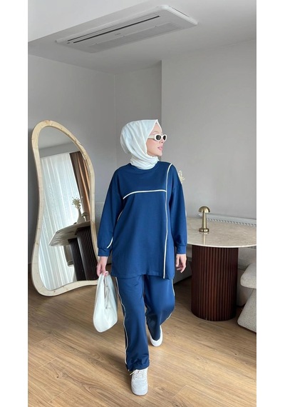 Mihran Butik Olivia Kadın Mevsimlik Penye Alt Üst Spor Ve Rahat Tesettür İkili Takım Lacivert