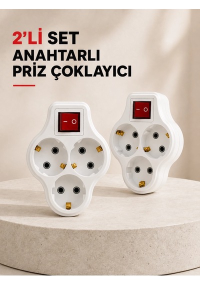 Anahtarlı 3 Çıkışlı Priz Çoğaltıcı Ev Ofis İçin Kablosuz 2 Li Avantajlı Set 1