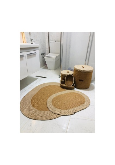 Jüt,hasır,6 Lı,banyo Paspas Takımı,bohem Tarzı Banyo Takımı,iskandinav Paspas/sepet Hasır Krem Hasır Krem
