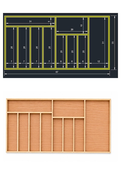 67 X 33 Cm Ahşap Kaşıklık Çekmece İçi Organizer Doğal Ahşap Mutfak Düzenleyici