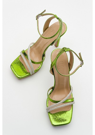 Luvishoes Osea Yeşil Desenli Kadın Topuklu Ayakkabı
