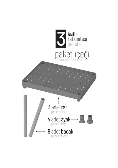 Siyah 3 Katlı 33x40 Ekstra Geniş Düzenleyici Mutfak Ve Banyo Rafı Sehpa