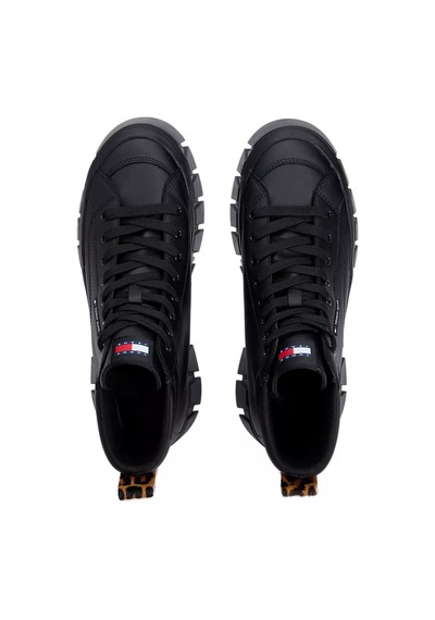 Tommy Hilfiger Kadın Leopar Detaylı Platform Tabanlı Bilekli Sneaker - Siyah Triple Black