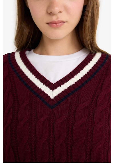 Defacto Coool Regular Fit V Yaka Kazak C7321ax25wnbr456 Bordo