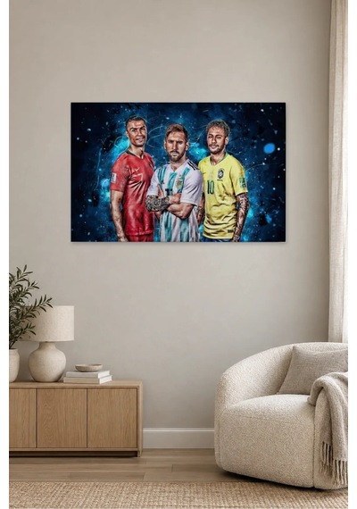 Fida Ronaldo Messi Neymar Milli Formalarla Canvas Tablo Çok Renkli