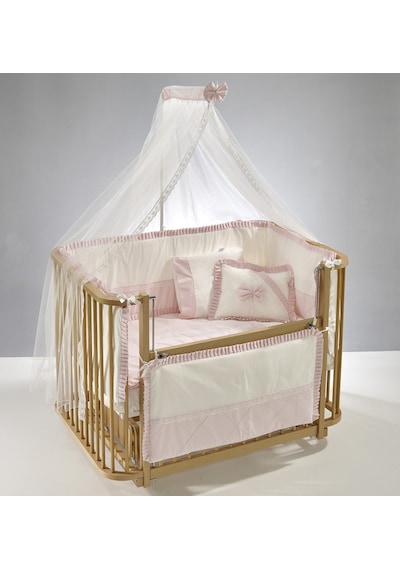 Meltem Kids Bambino Sallanır Ahşap Anne Yanı Beşik 70x110 cm (naturel-pembe) Pembe