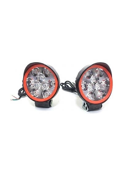 1 Adet 9 Led Kırmızı Çemberli Motosiklet Atv Off-road Sis Farı Çalışma Lambası Seti - 12v 10w Siyah