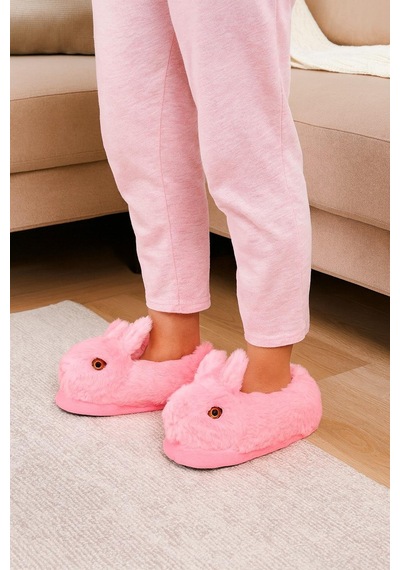 Modaonn Kadın Hayvanlı Kışlık Peluş Tavşan Panduf Ev Terliği Pembe