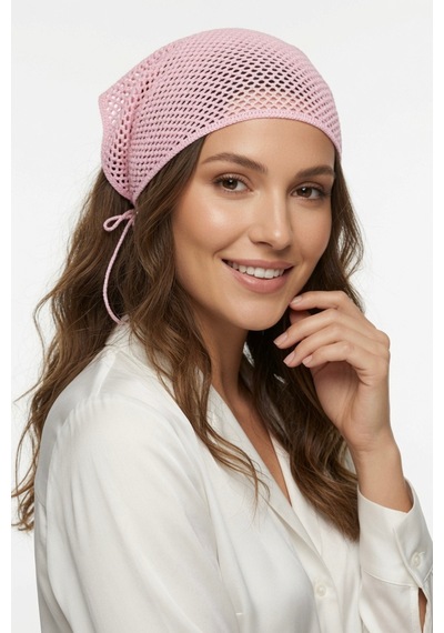 Yazlık File Üçgen Pembe Bandana Örgü Saç Bandı Bohem Aksesuar Pembe