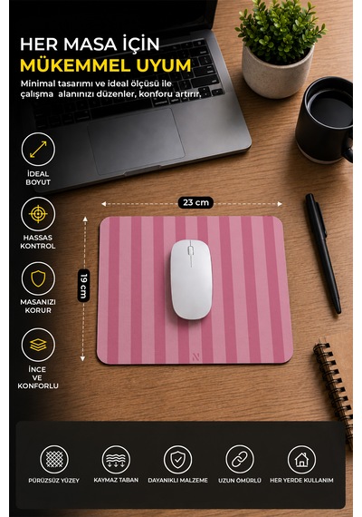 Pembe Renkli Çizgili Ergonomik Mouse Pad, Kaymaz Yüzey İle Ev Ve Ofis Kullanımı İçin İdeal
