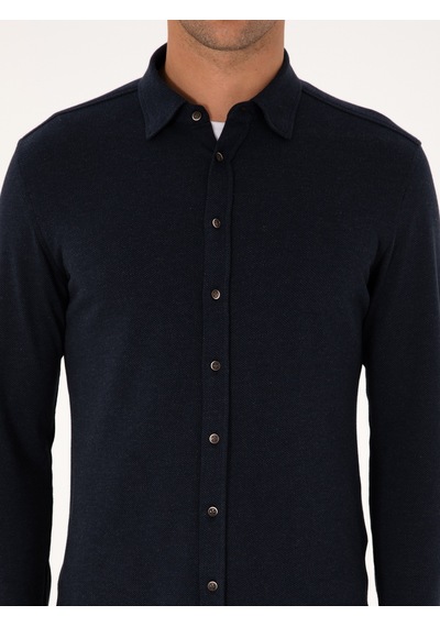Cacharel Lacivert Slim Fit Uzun Kollu Gömlek