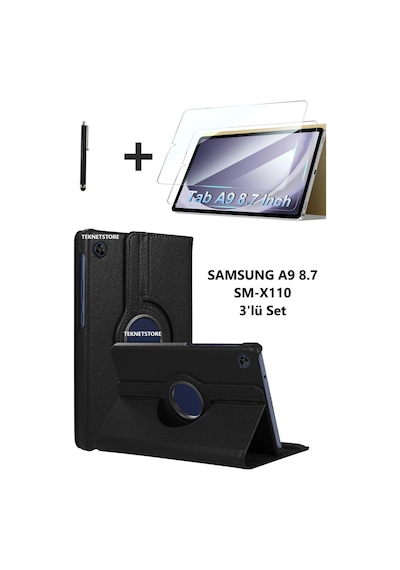 Samsung Galaxy Tab A9 8.7 Inç Tablet Uyumlu 360 Döner Pu Deri Kılıf Seti Sm-x110 Kılıf