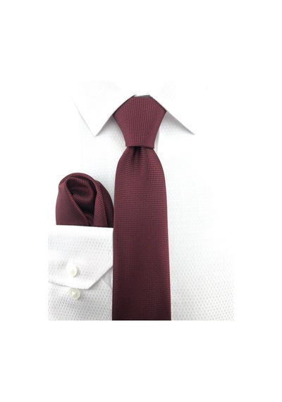 Pierroni Bordo Oxford Desen Mendilli Kravat Bordo
