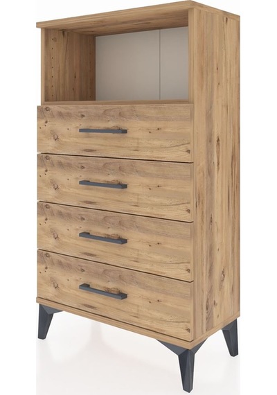 Arges Komodin Tek Raflı 4 Çekmeceli 60x30x106 Çam-çam Çam
