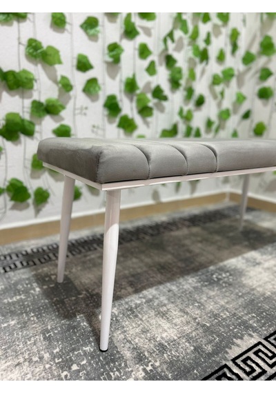 Özcan Metal Beyaz Metal Ayaklı Metal Kasalı Bench Mutfak Salon Antre Yatak Odası Balkon Puf Bank Gri