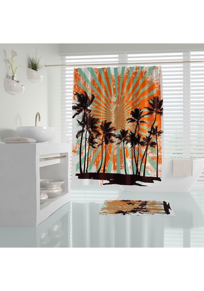 Zethome Tropik Hawai Sun Banyo Duş Perdesi Tek Kanat 1X180X200 Çok Renkli