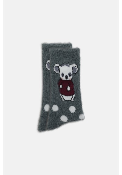 Suwen Fluffy Bear Dots Soket Çorap Wss12010279050 Gri